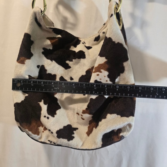 Braciano Cow Print Furry Hobo Shoulder Bag Gold Tone Hardware - Picture 7 of 9